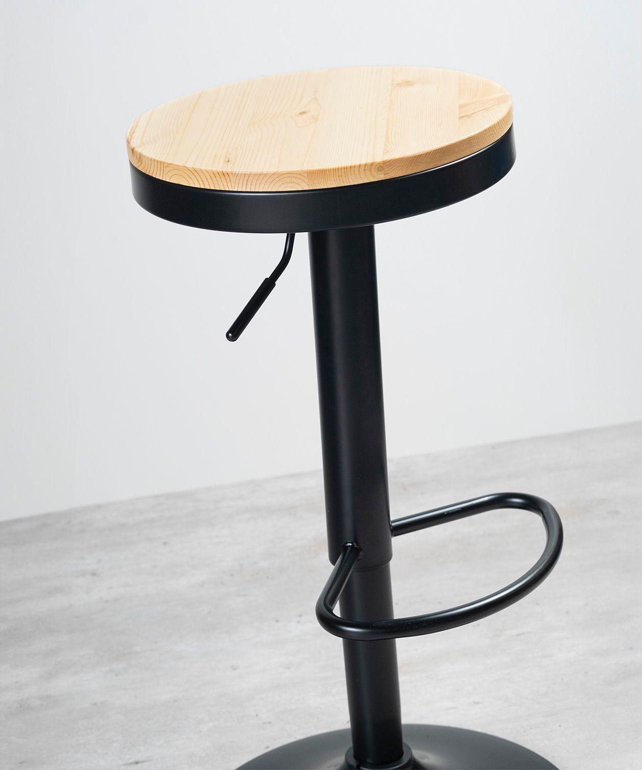 Pack 2 Taburetes Aron Regulable Pisos Bar Asiento De Madera Negros-3