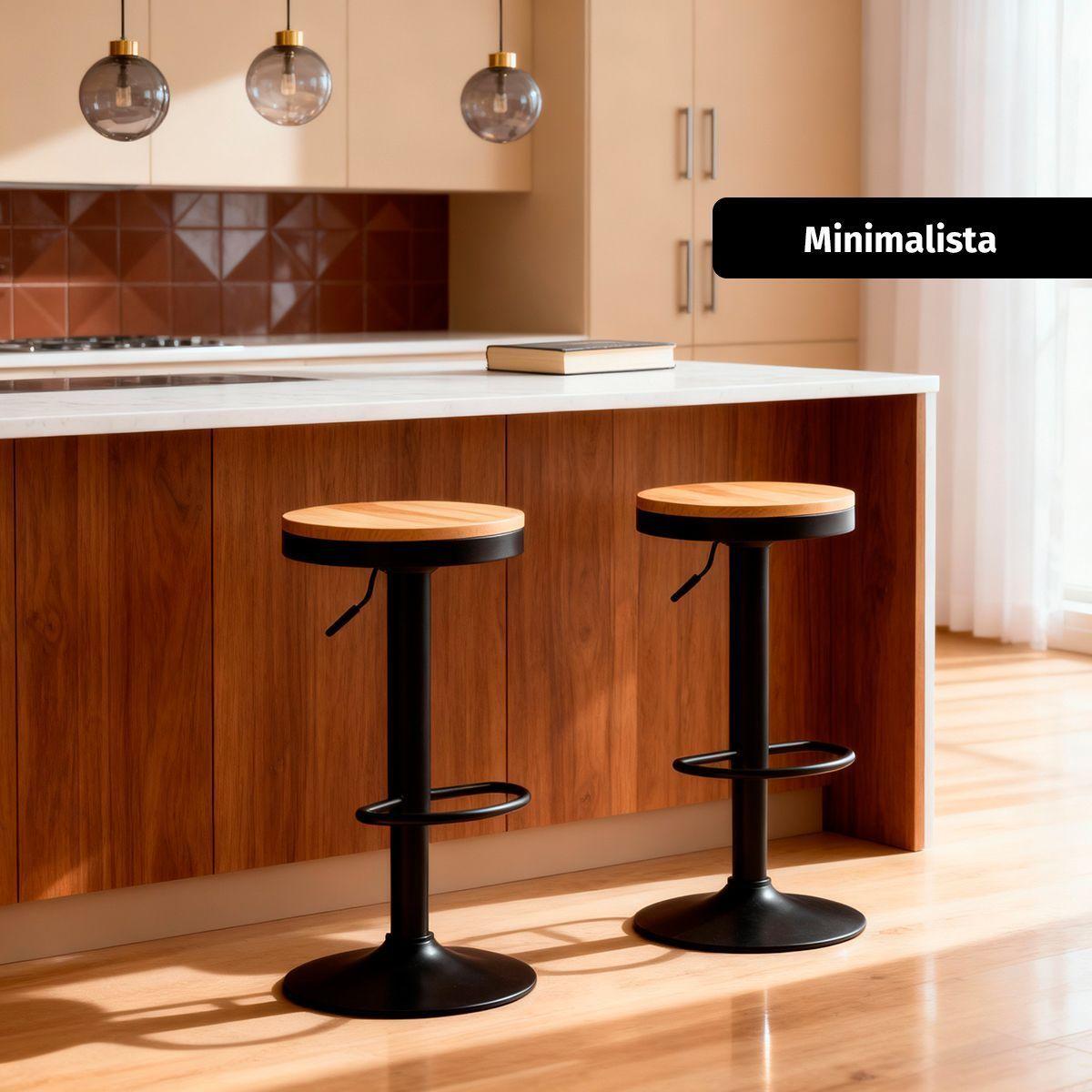 Pack 2 Taburetes Aron Regulable Pisos Bar Asiento De Madera Negros-5