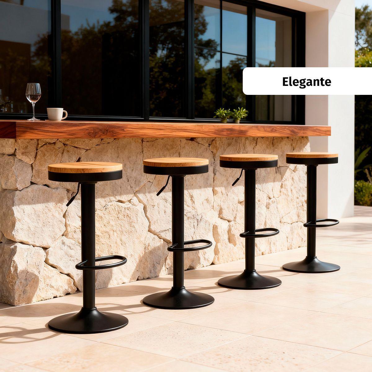 Pack 2 Taburetes Aron Regulable Pisos Bar Asiento De Madera Negros-6