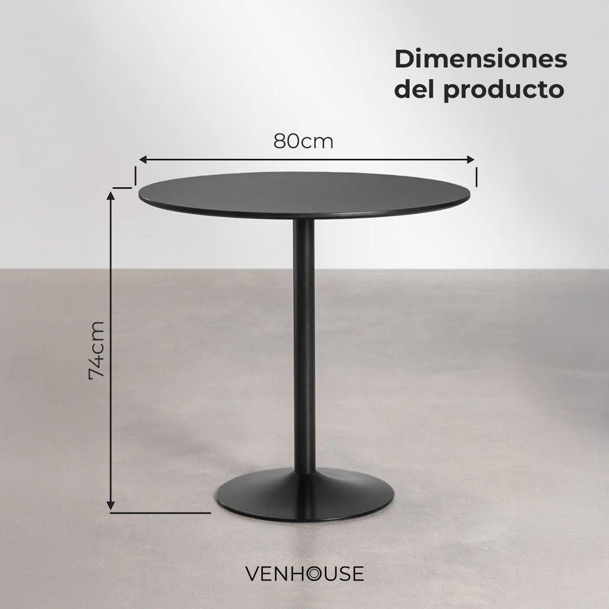 Mesa De Comedor Redonda Nordika  Venhoouse Negra 80cm-4