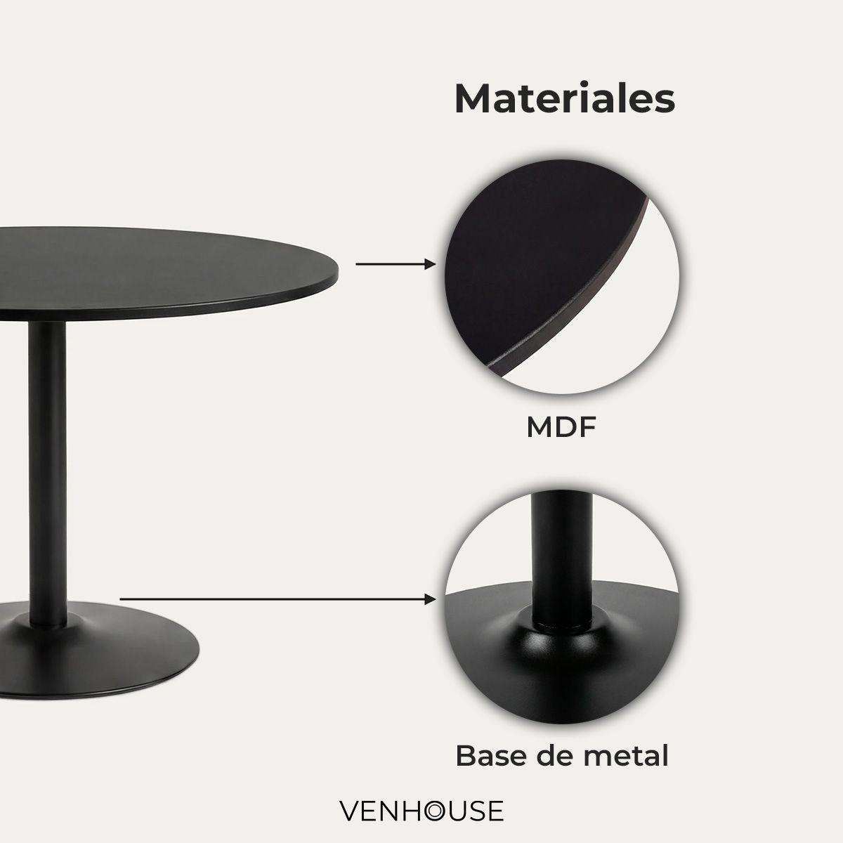 Mesa De Comedor Redonda Nordika  Venhoouse Negra 80cm-1