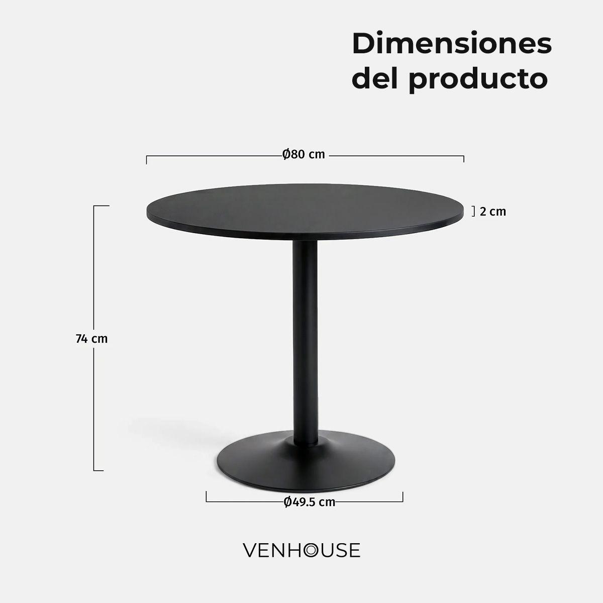 Mesa De Comedor Redonda Nordika  Venhoouse Negra 80cm-2