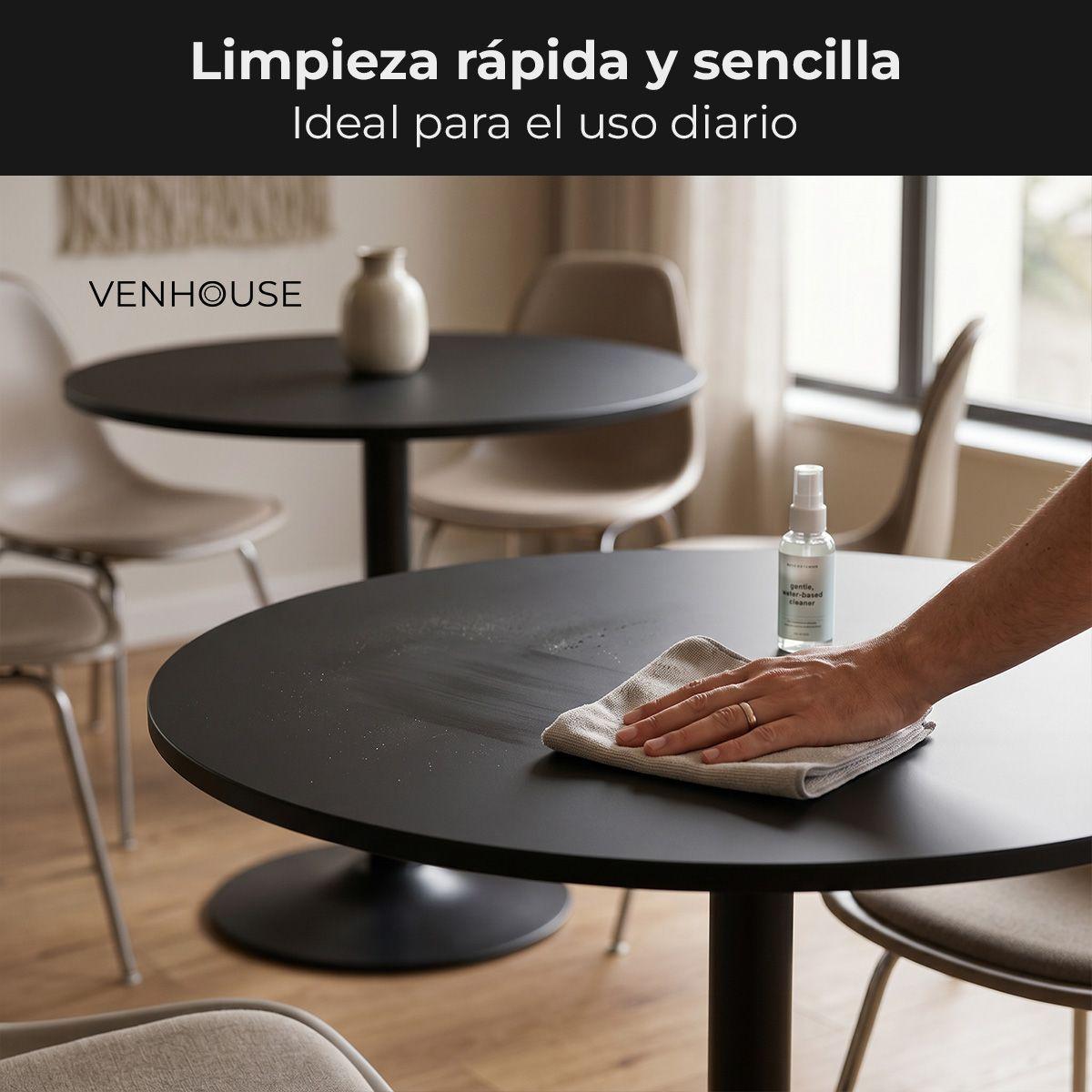 Mesa De Comedor Redonda Nordika  Venhoouse Negra 80cm-5