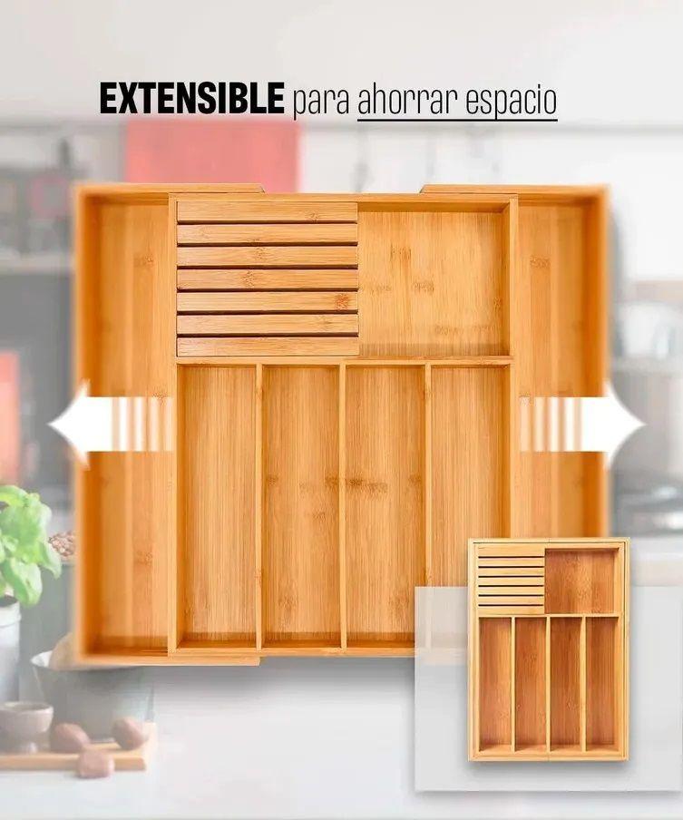 Venhoouse Organizador De Cubiertos Bambú Ajustable 7 Compart-2