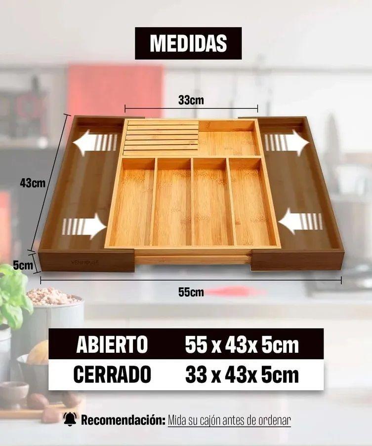 Venhoouse Organizador De Cubiertos Bambú Ajustable 7 Compart-3