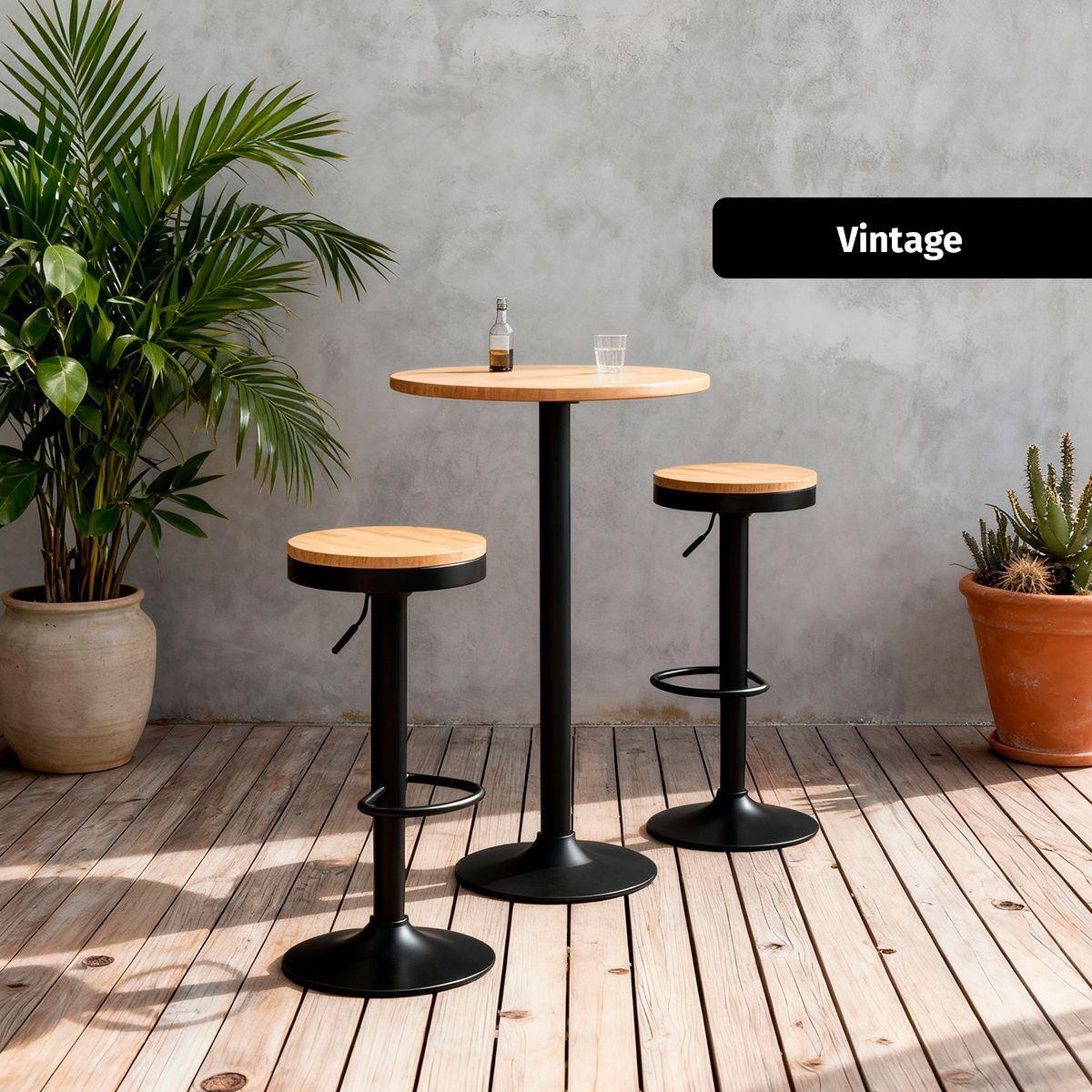 Venhoouse Taburete Aron Regulable Piso Bar Asiento De Madera Negro-5