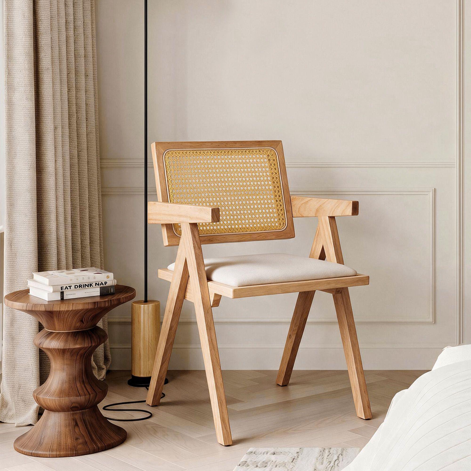 Silla Comedor Chandigarh  Madera Cojín Lino Venhoouse-0