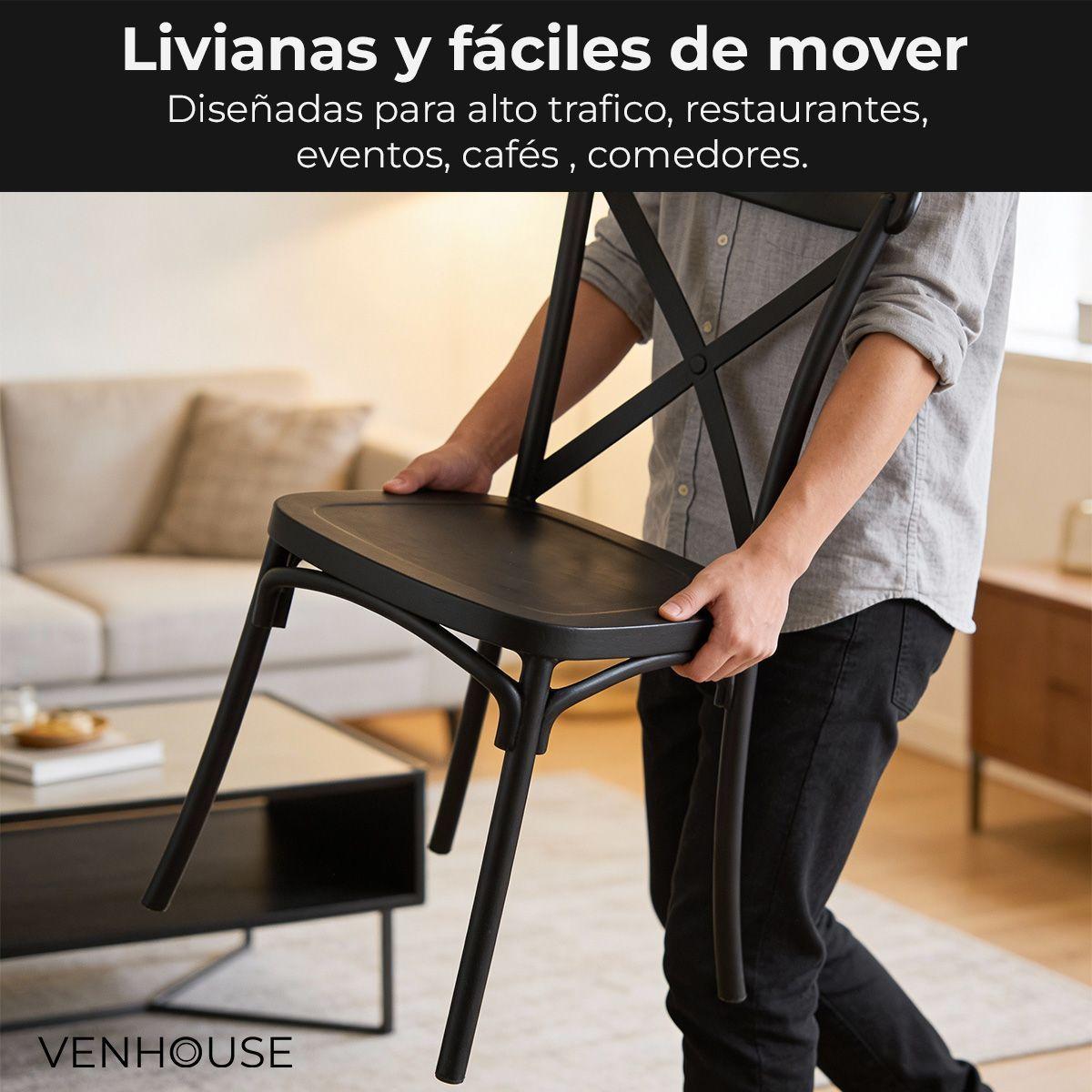 Silla Crossback Para Comedor Apilables  De Polipropileno Negra-5