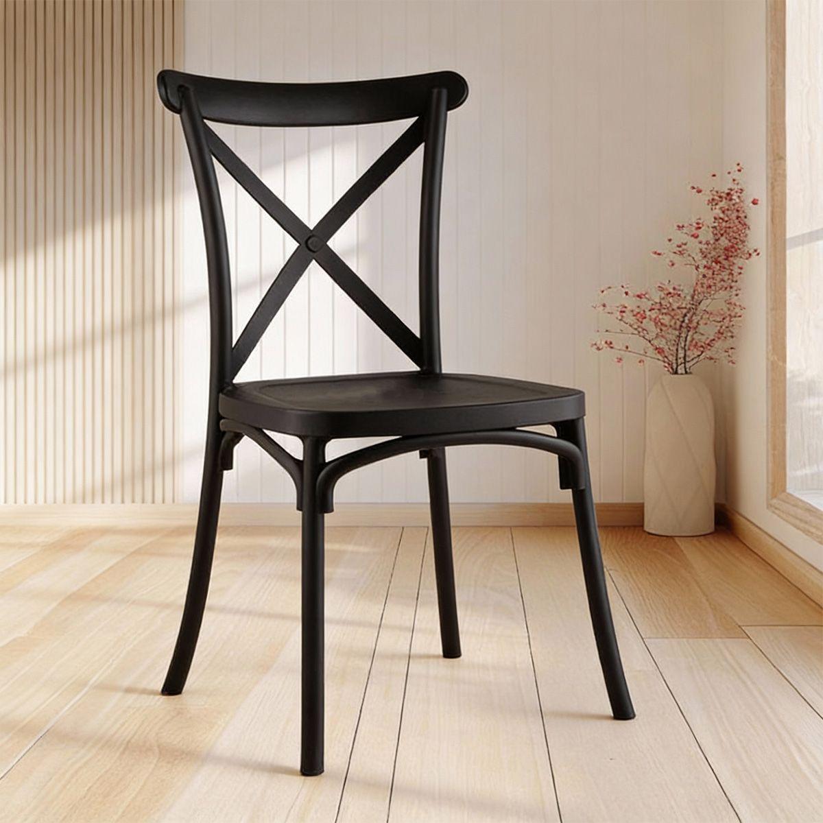 Silla Crossback Para Comedor Apilables  De Polipropileno Negra-0