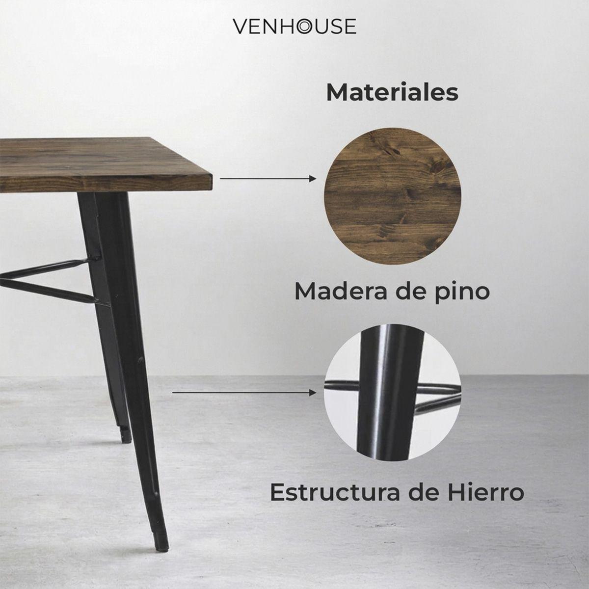 Mesa Tolix Madera Oscura Cuadrada 80x80x75cm Venhoouse-1