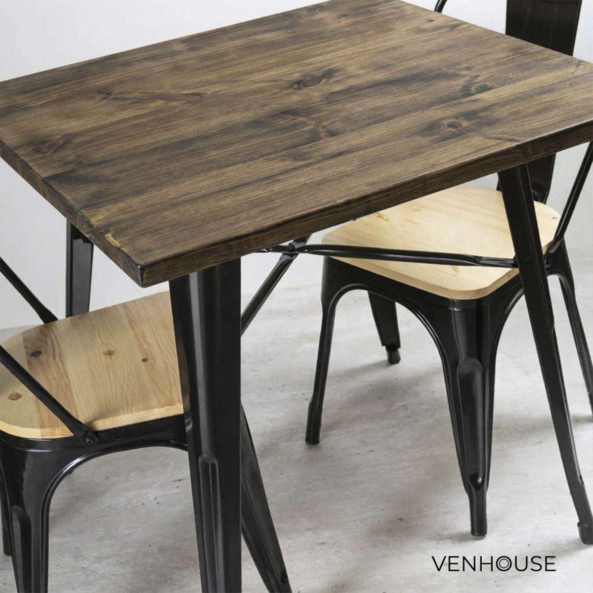 Mesa Tolix Madera Oscura Cuadrada 80x80x75cm Venhoouse-6