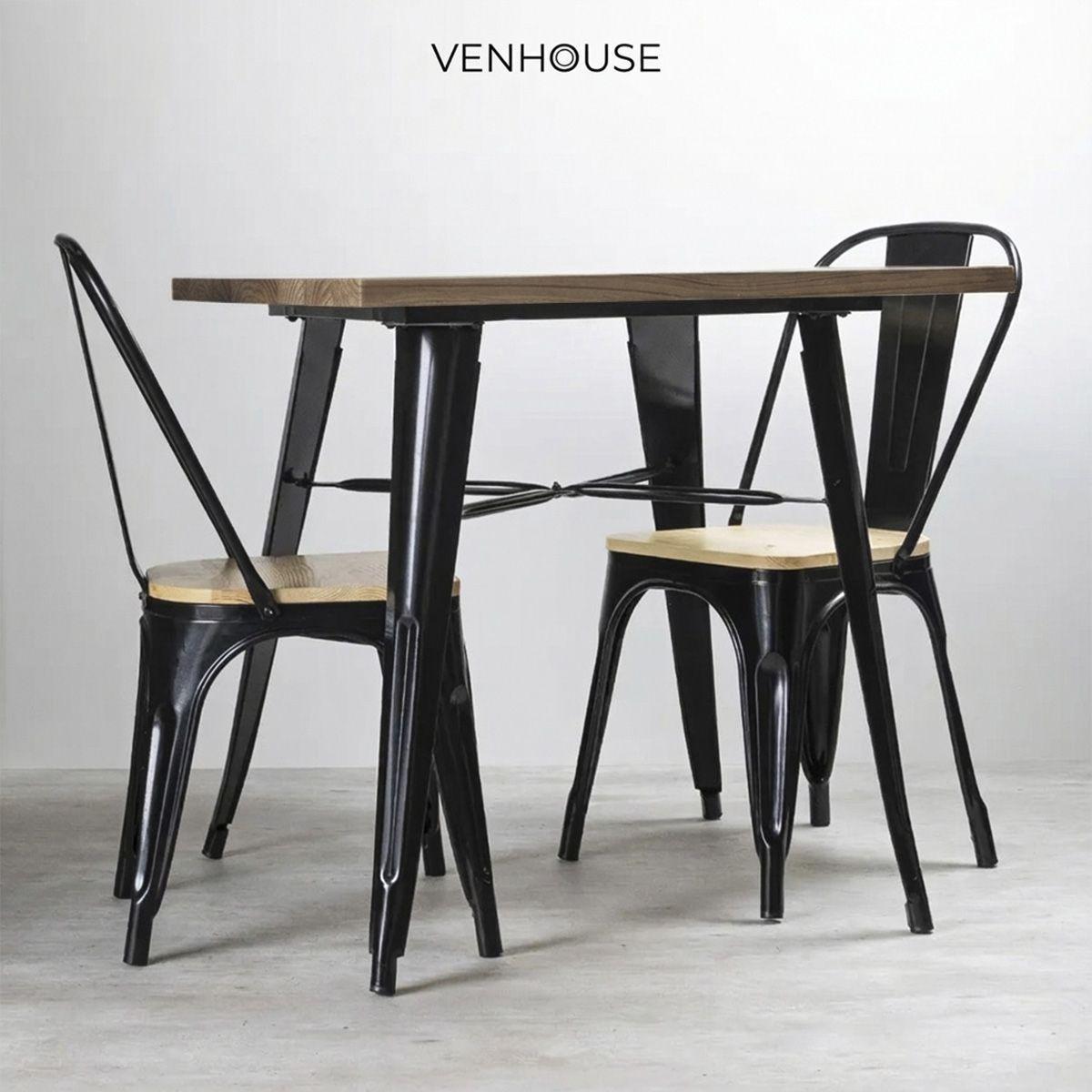Mesa Tolix Madera Oscura Cuadrada 80x80x75cm Venhoouse-7