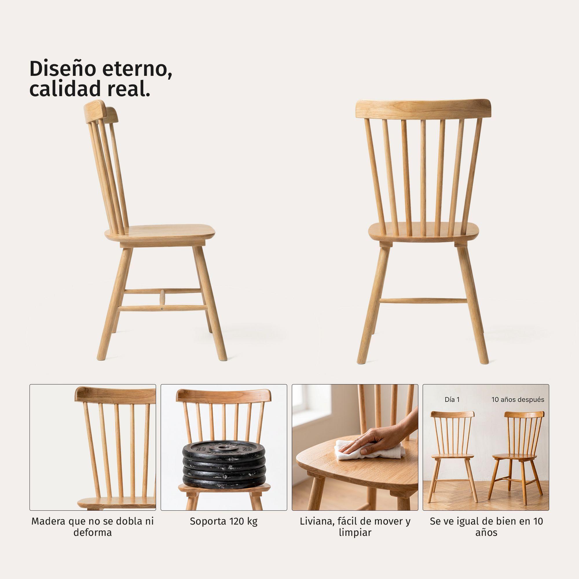 Pack 2 Sillas De Comedor Windsor Madera Natural Venhoouse-2