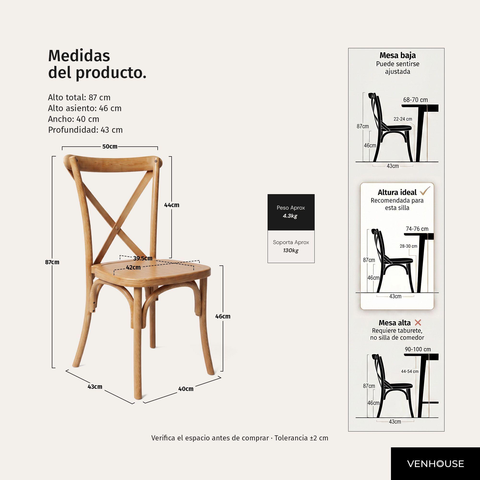 Pack 2 Sillas Terraza Comedor Crossback Apilables Polipropileno Acabado Madera-3