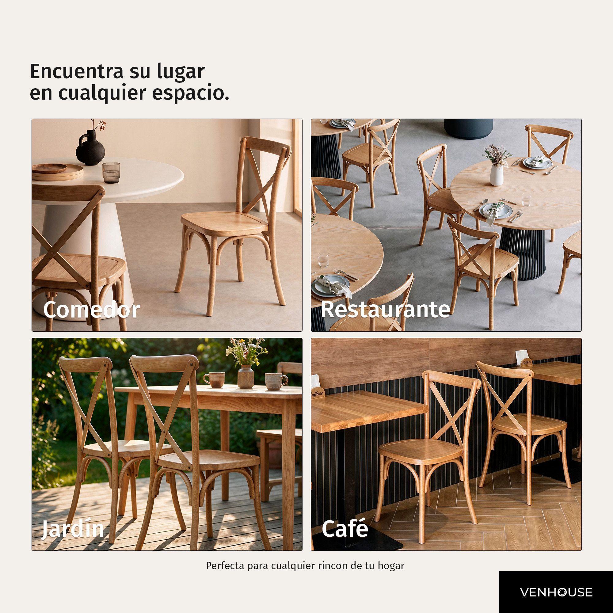 Pack 2 Sillas Terraza Comedor Crossback Apilables Polipropileno Acabado Madera-5