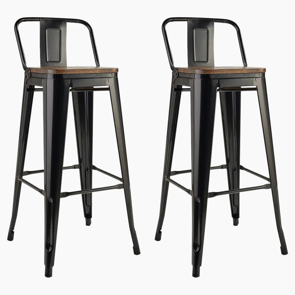 Pack 2 Taburetes Tolix De Madera 76cm Con Respaldo Venhouse Negros-0