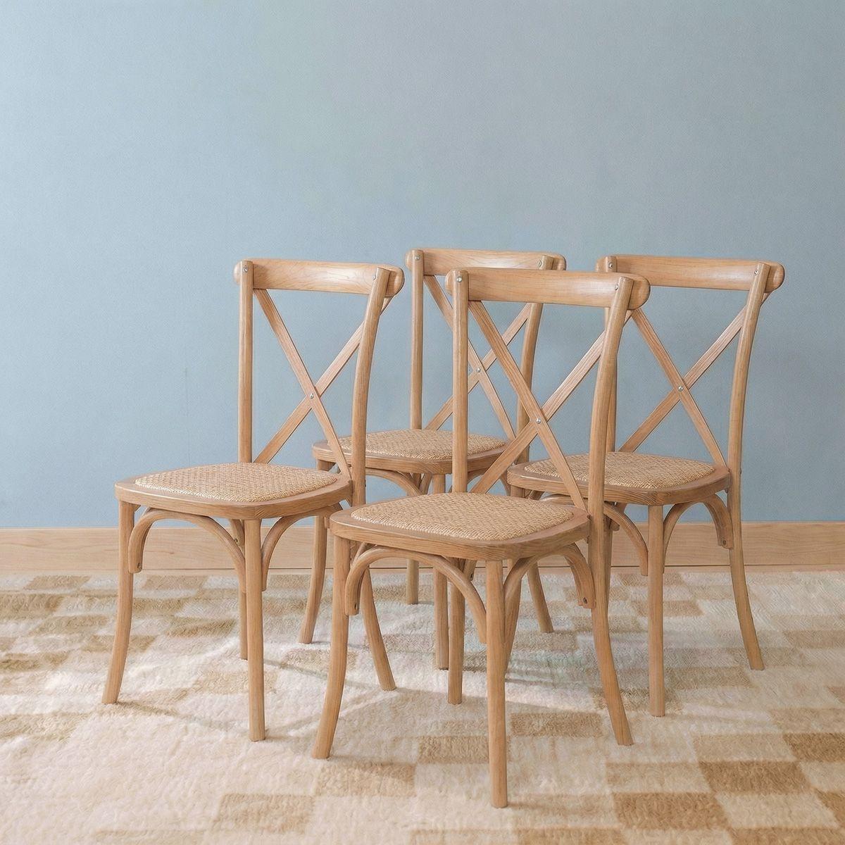 Pack 4 Sillas Crossback Madera Rattan Natural Venhoouse-0