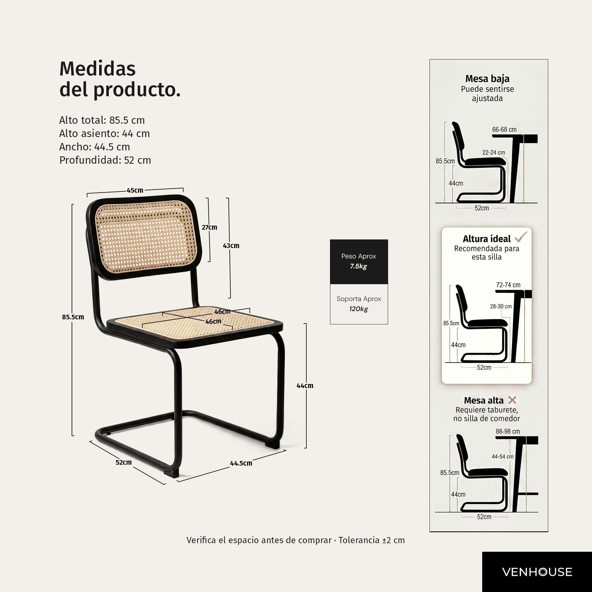Pack 2 Sillas Para Comedor Cocina Ratán Madera Moderna Respaldo Breuer Negras-3