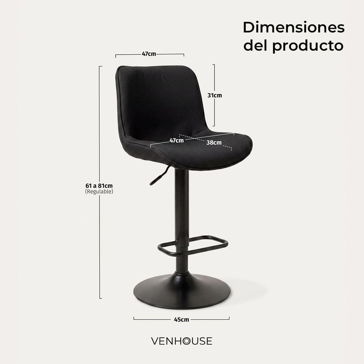 Silla Piso Bar Taburete Altura Regulable Dorik Venhoouse Negro-2