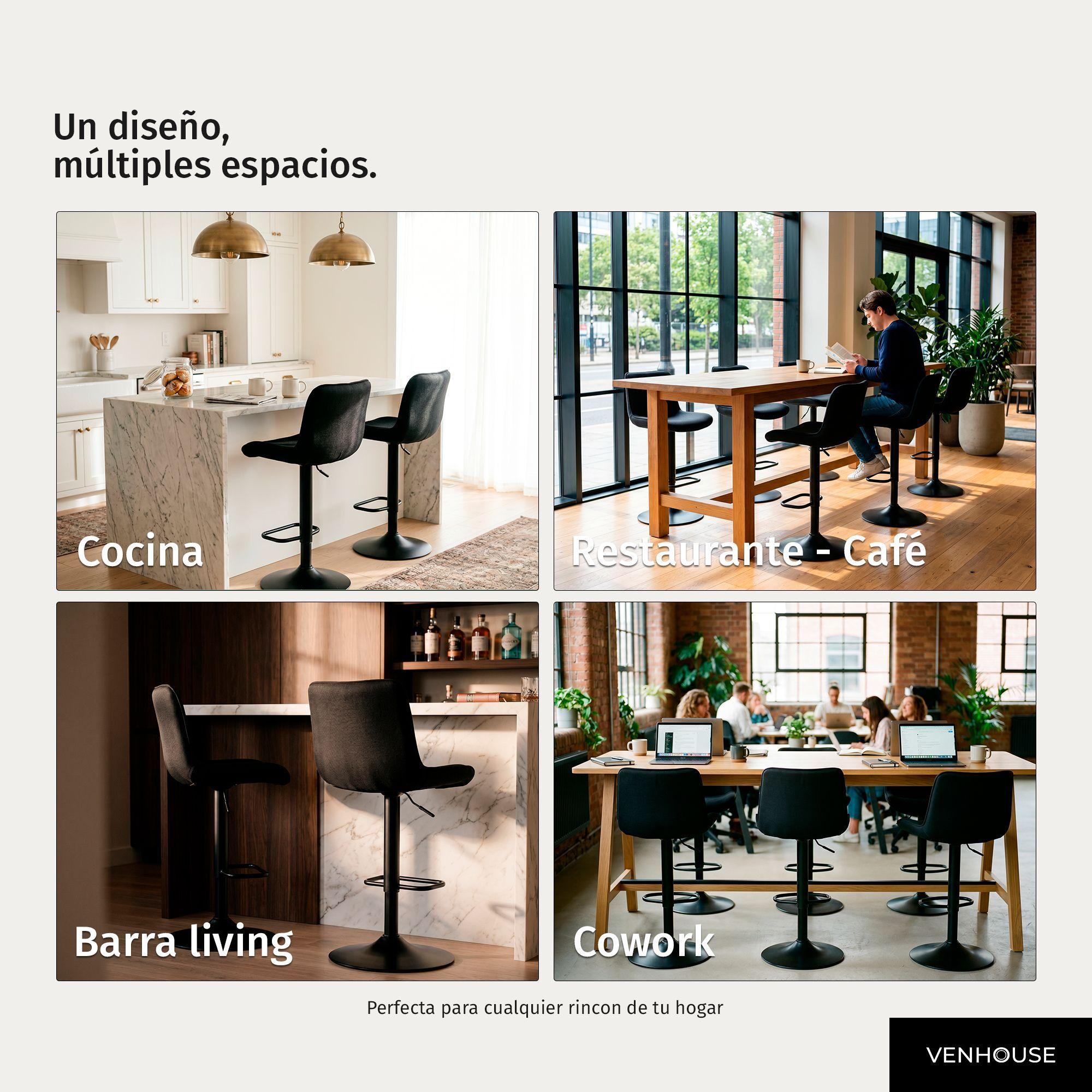 Taburete Piso Silla Bar Acolchado Regulable Respaldo Dorik Negro-5