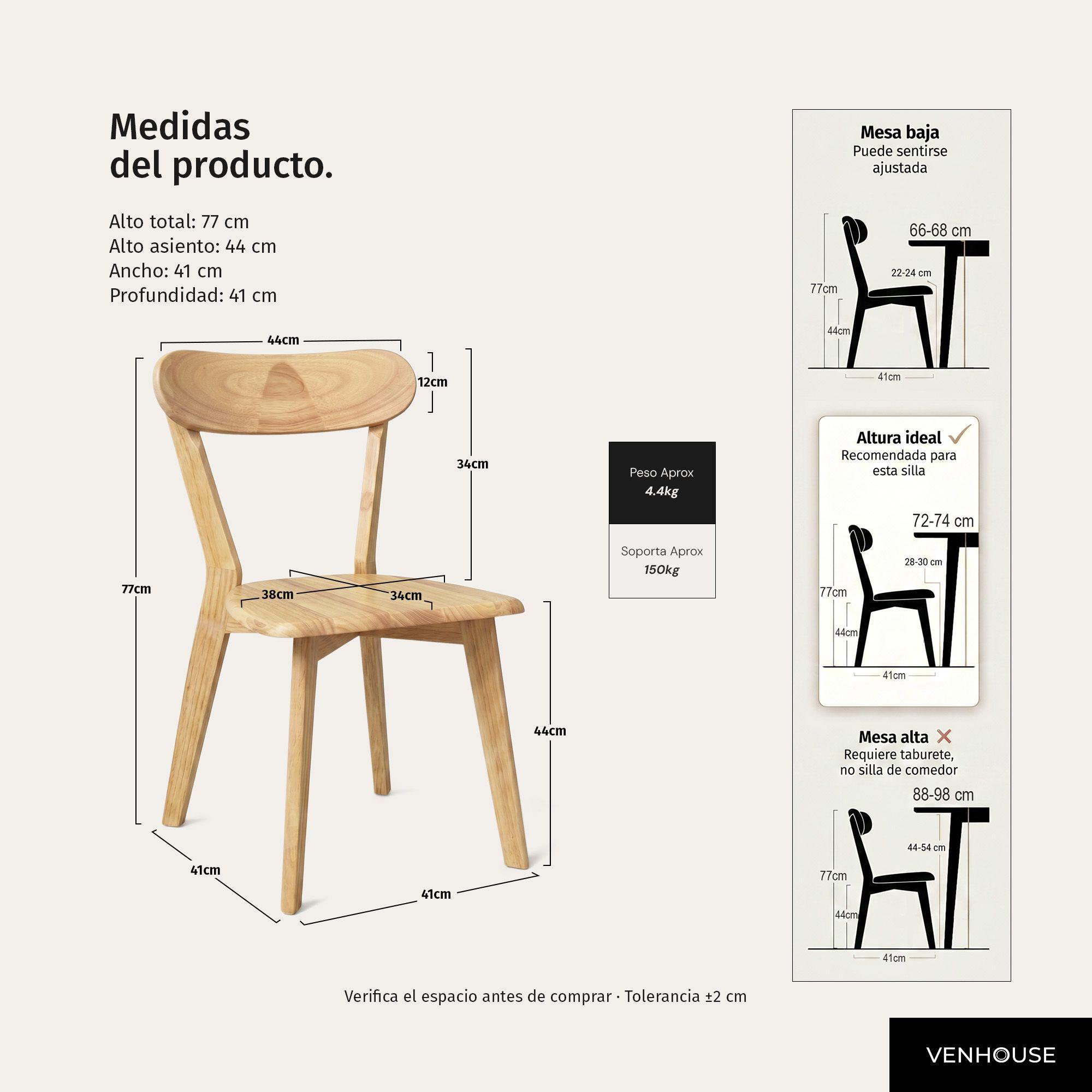Pack 2 Sillas Para Comedor Cocina Madera Moderna Respaldo Curvo Fresno Naturales-3