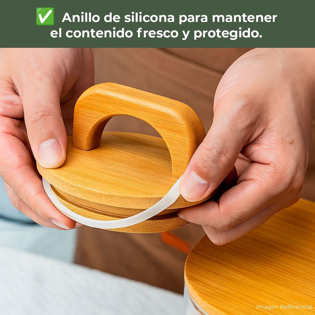 Pack 3 Contenedores Herméticos Vidrio Tapa Asa Bambú 800ml-6