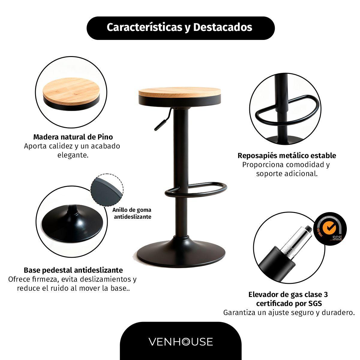 Set Mesa Lorven Madera Clara Altura Ajustable Diámetro 60cm con 2 Taburetes Aron-5
