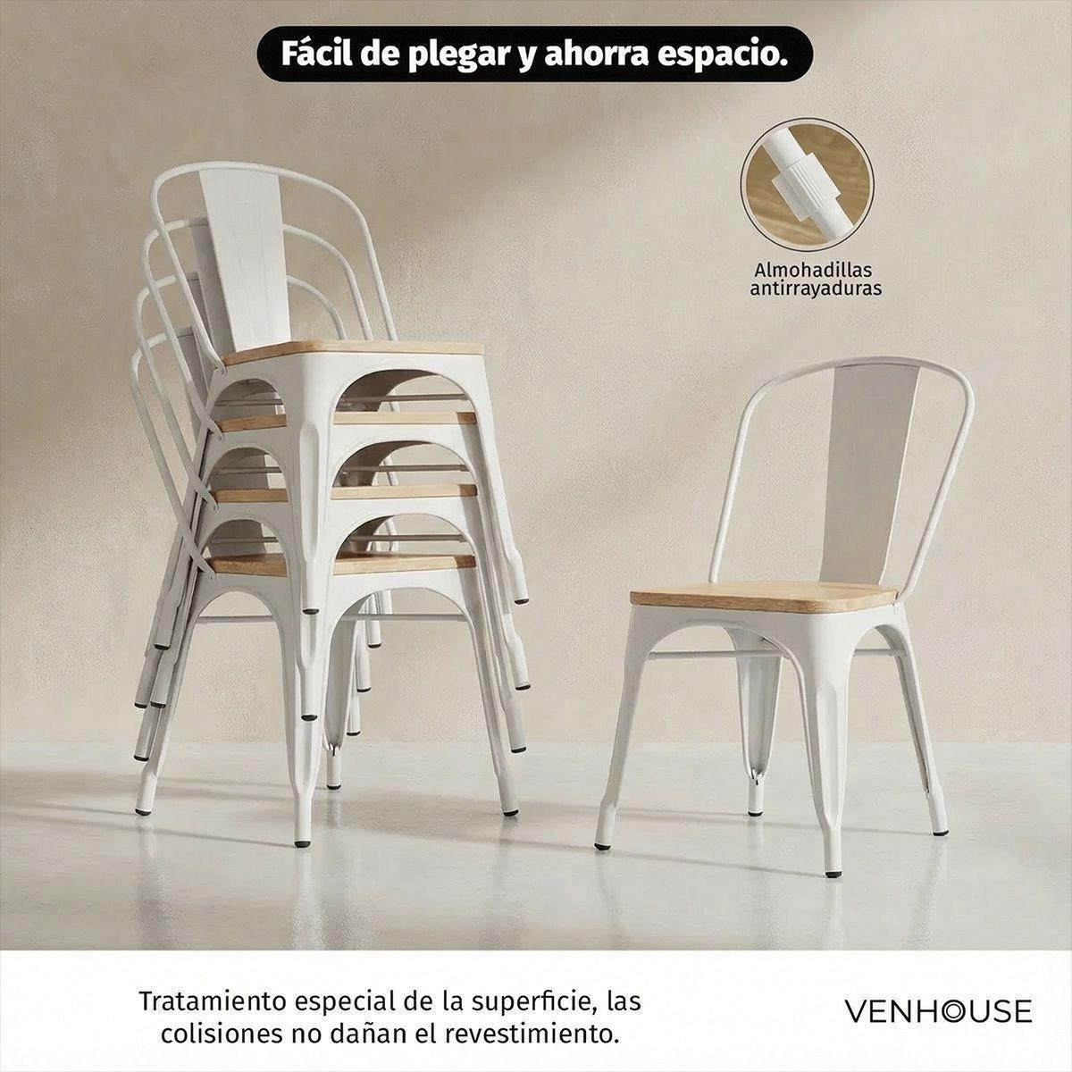 Pack 4 Sillas Tolix Blancas De Madera Comedor Venhouse-2