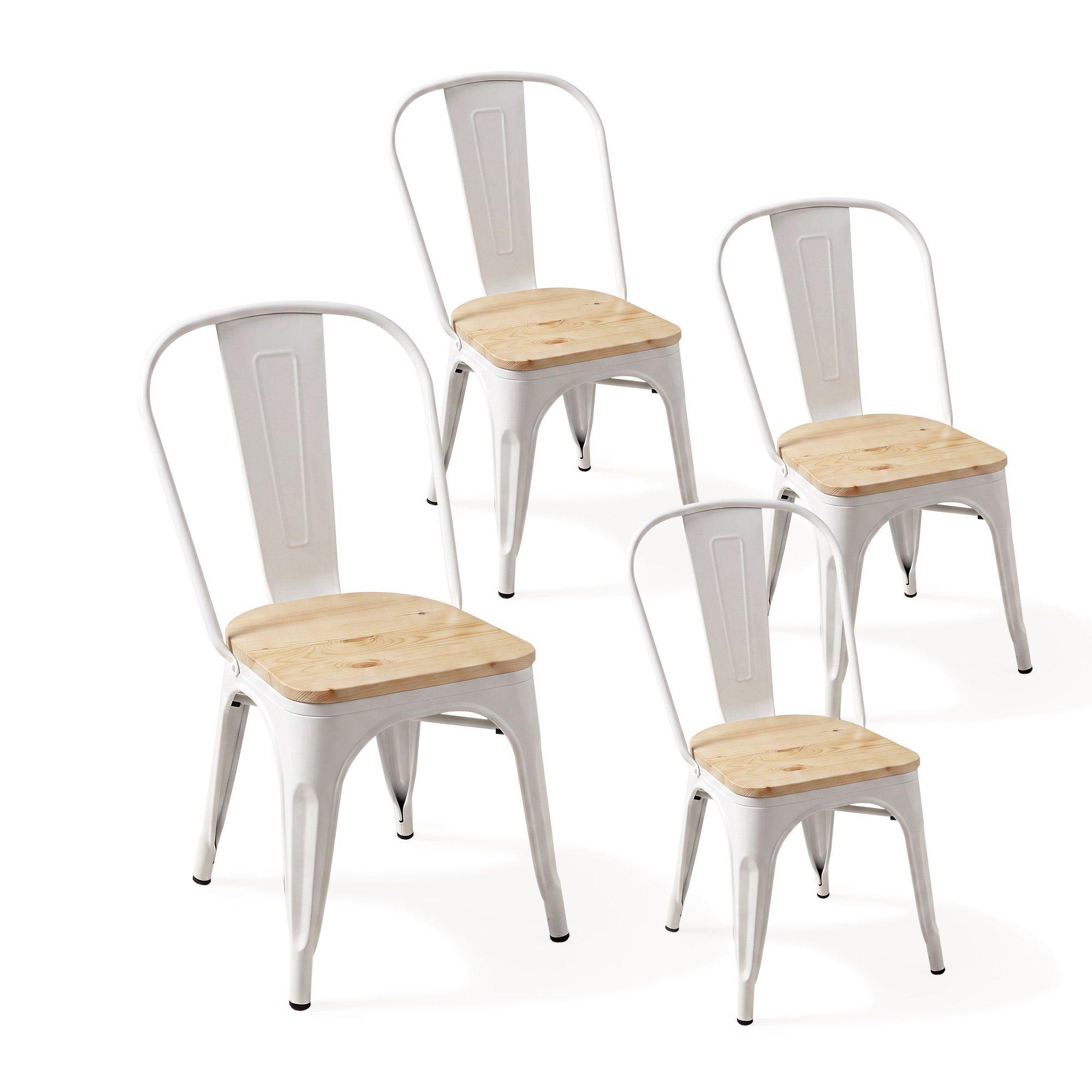 Pack 4 Sillas Comedor Terraza Exterior Tolix Metal Madera Natural Apilables Industrial Blancas-0