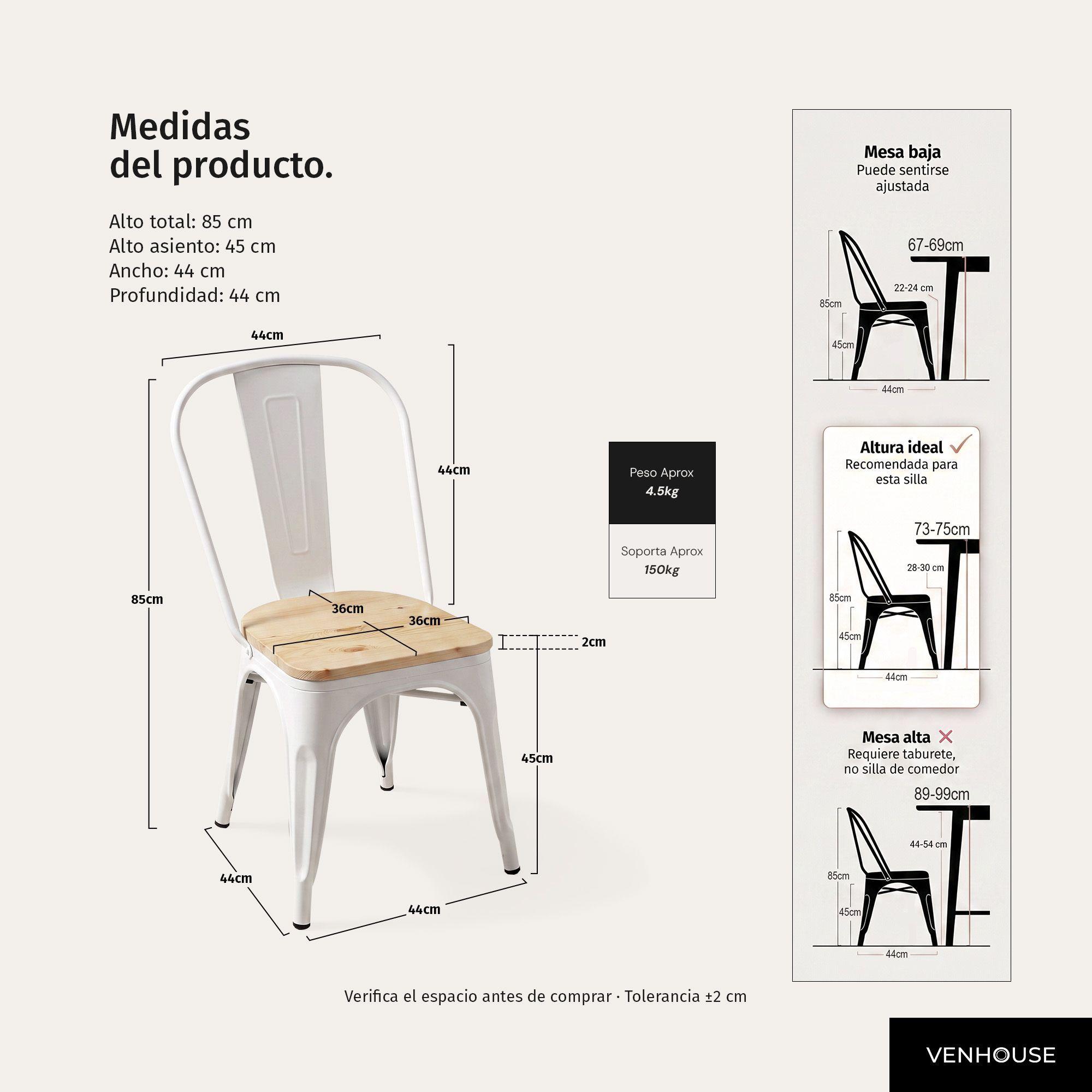 Pack 4 Sillas Comedor Terraza Exterior Tolix Metal Madera Natural Apilables Industrial Blancas-3