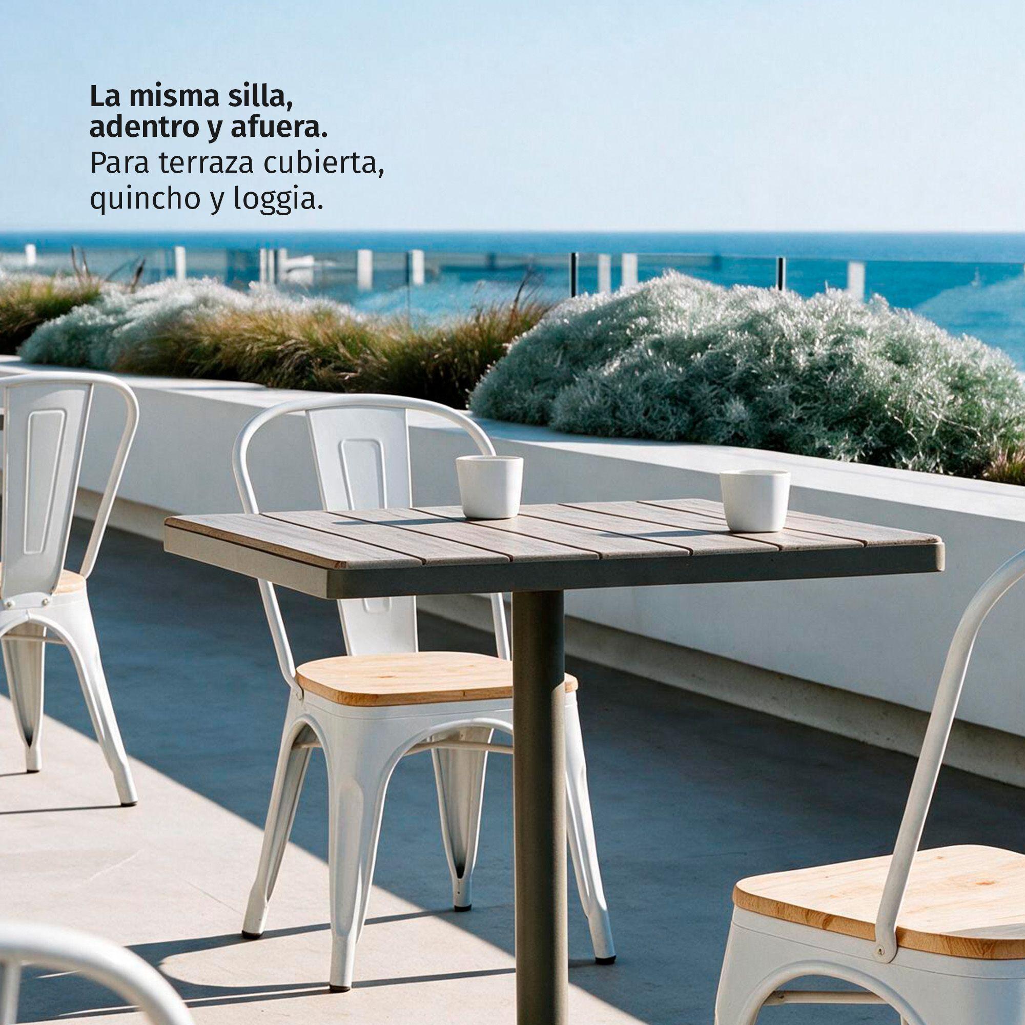 Pack 4 Sillas Comedor Terraza Exterior Tolix Metal Madera Natural Apilables Industrial Blancas-4