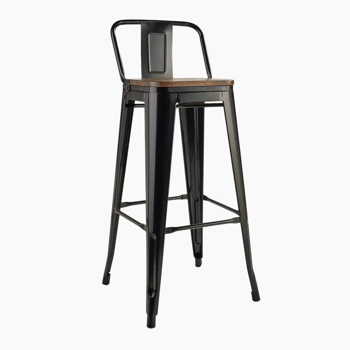 Taburete Tolix De Madera 76cm Con Respaldo Venhouse Negro-0