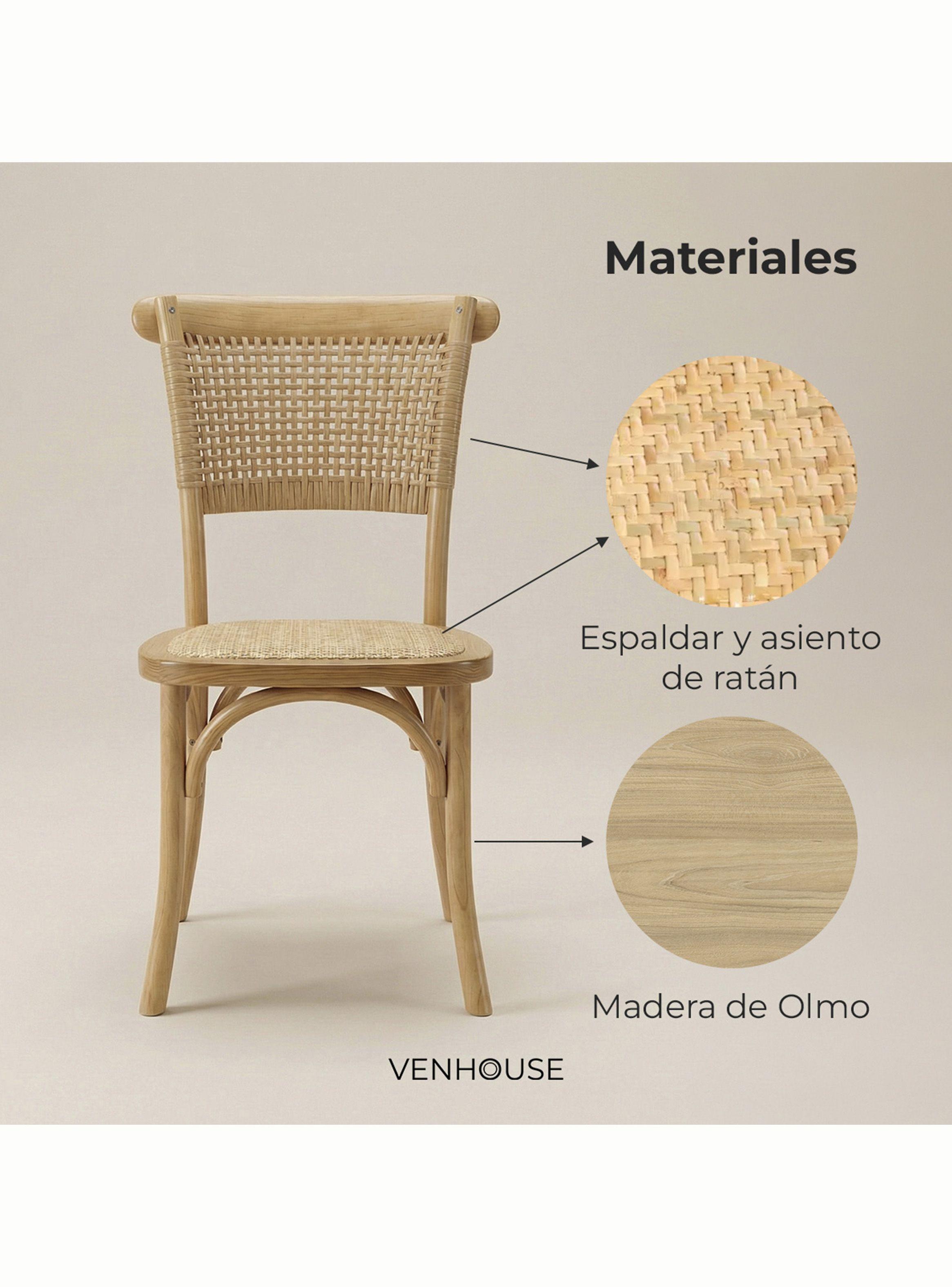 Silla Comedor Madera Rattan Crossback Tejida Venhoouse Marrón Claro-1