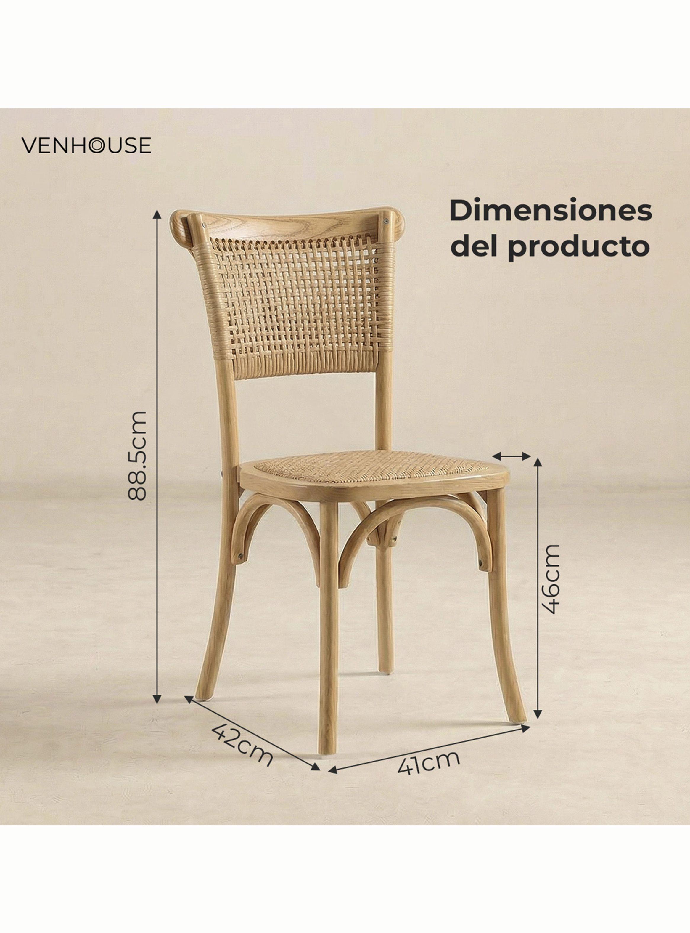 Silla Comedor Madera Rattan Crossback Tejida Venhoouse Marrón Claro-3