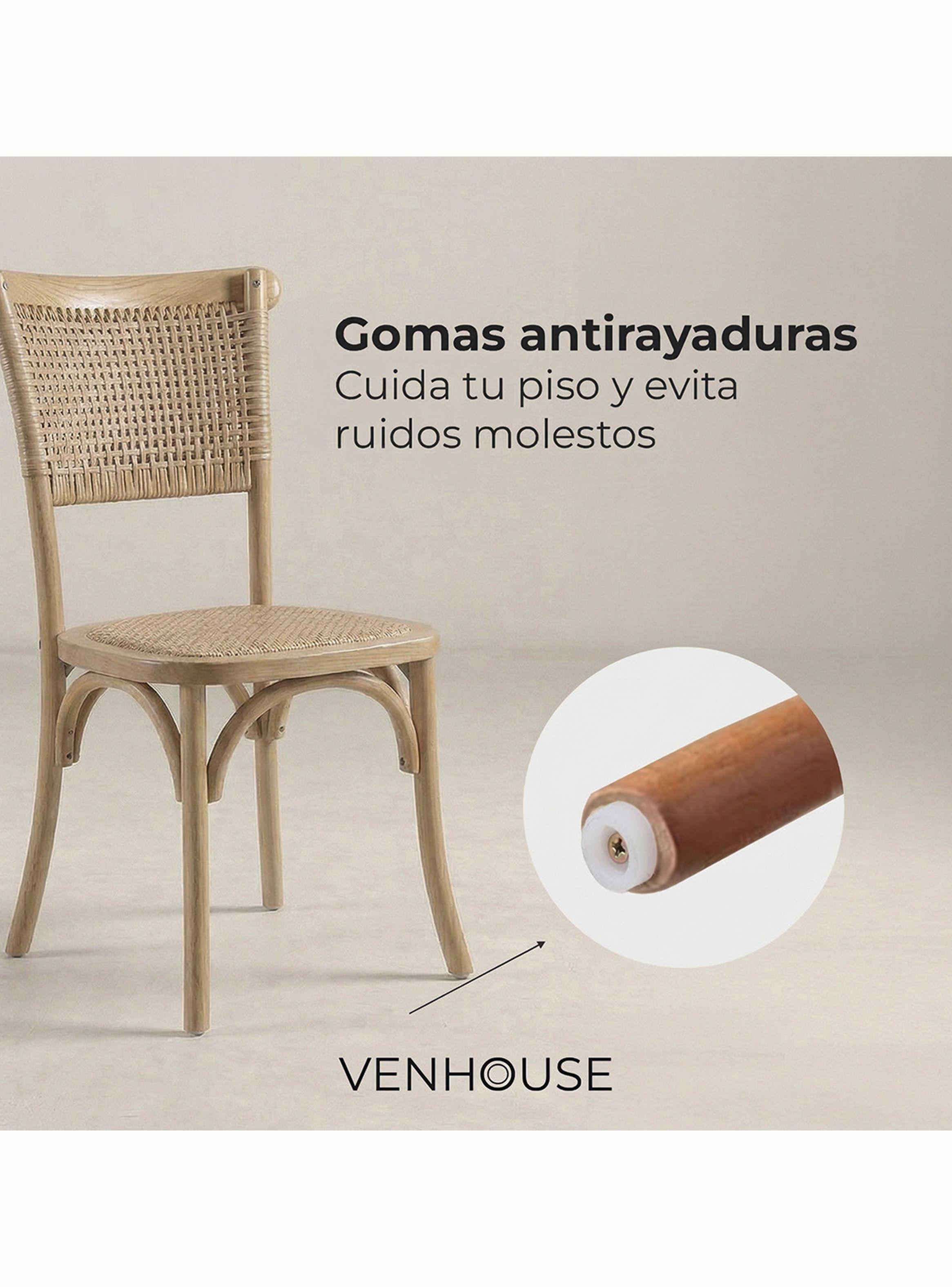Silla Comedor Madera Rattan Crossback Tejida Venhoouse Marrón Claro-4