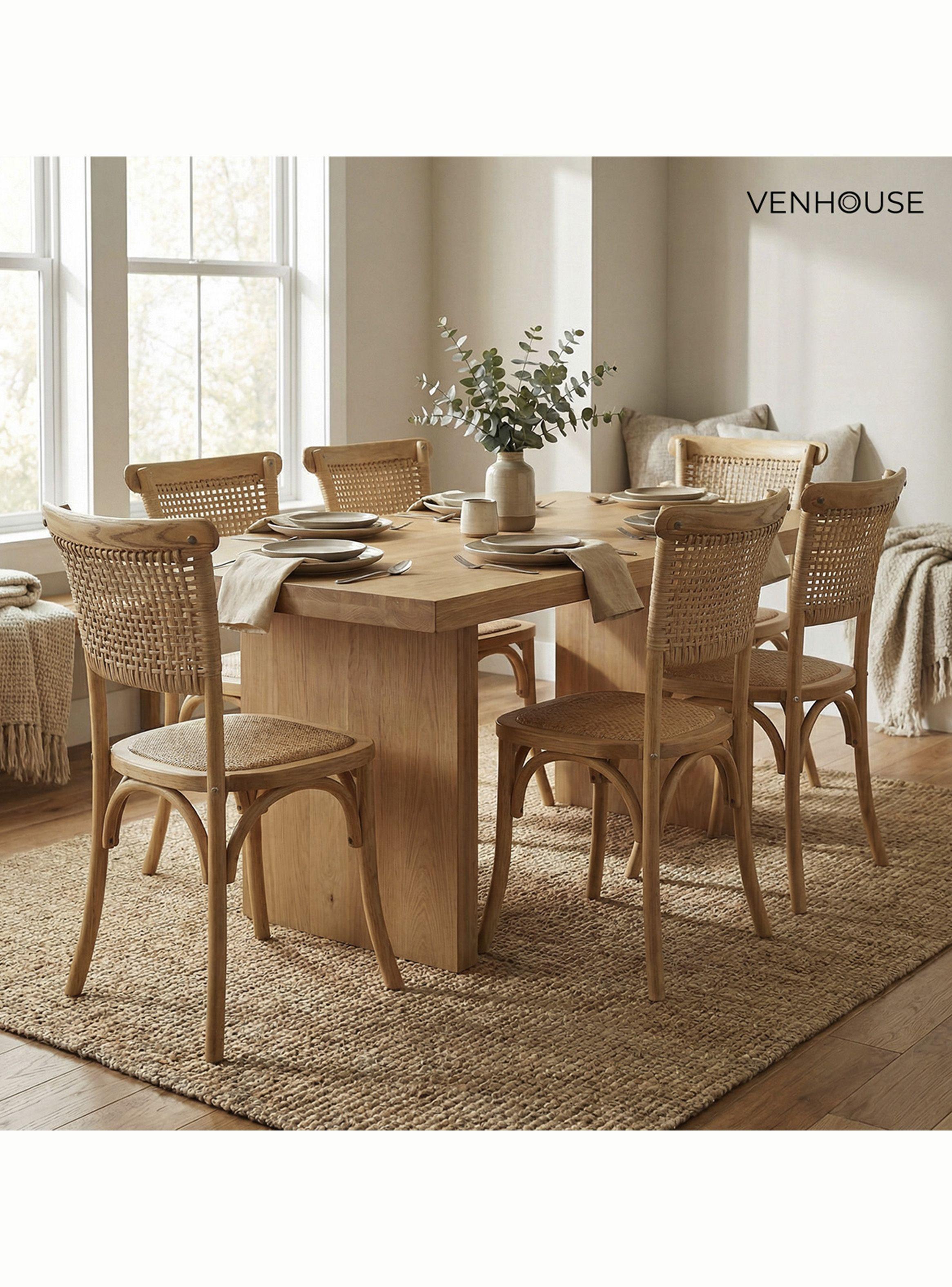 Silla Comedor Madera Rattan Crossback Tejida Venhoouse Marrón Claro-6