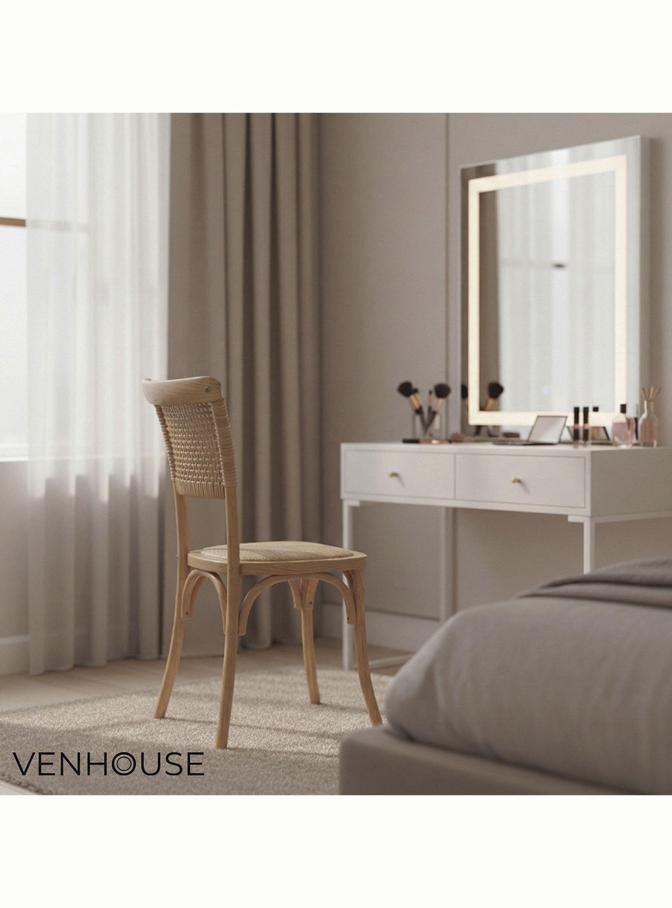 Silla Comedor Madera Rattan Crossback Tejida Venhoouse Marrón Claro-7