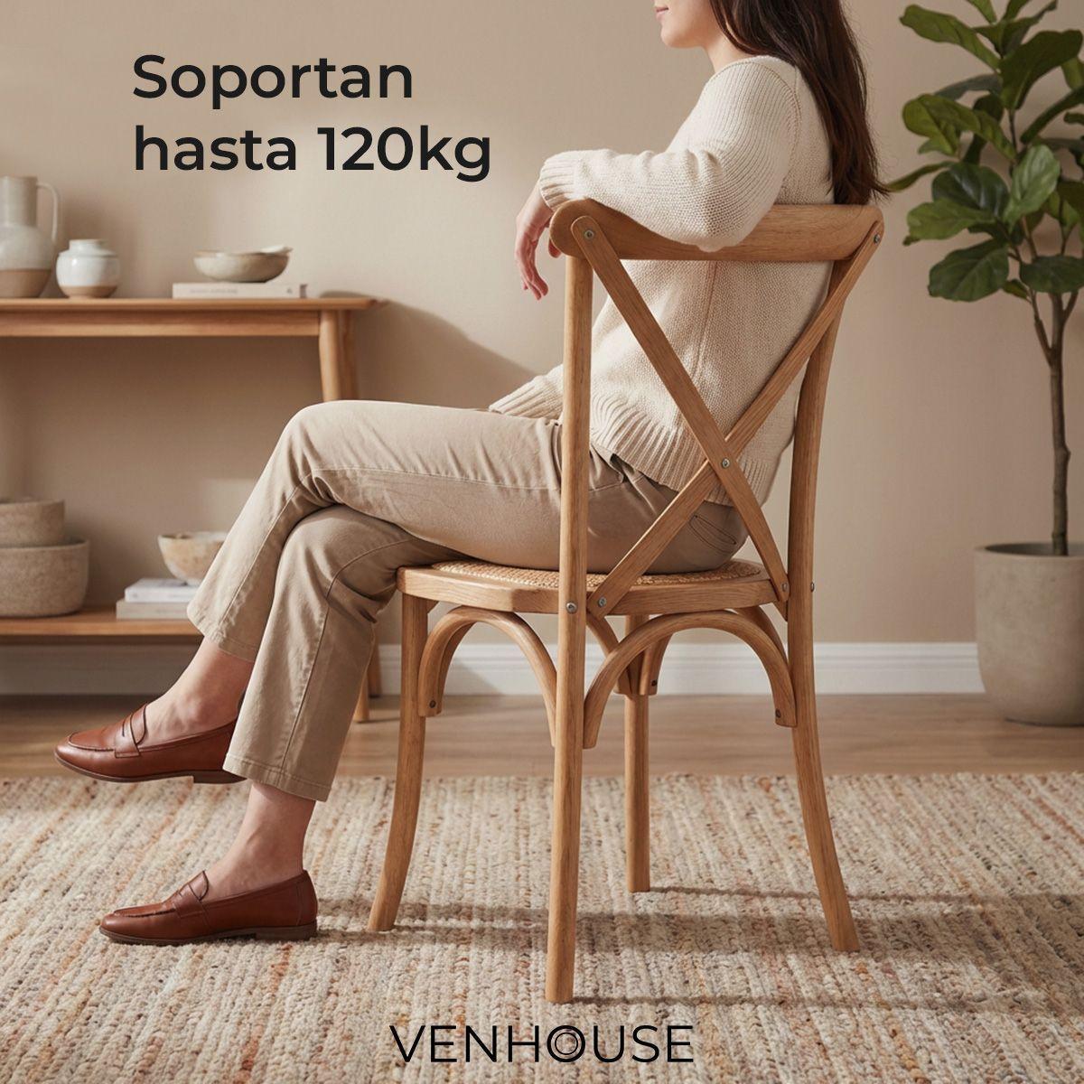 Pack 2 Sillas Comedor Madera Natural Rattan Apilables Crossback Venhoouse-2