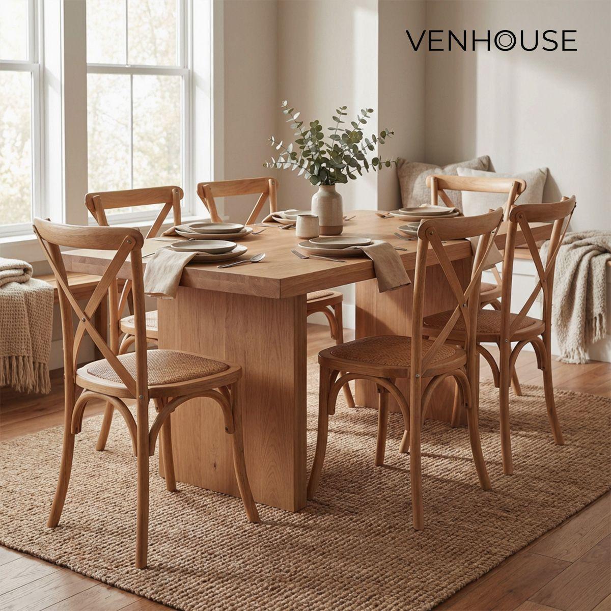 Pack 2 Sillas Comedor Madera Natural Rattan Apilables Crossback Venhoouse-7