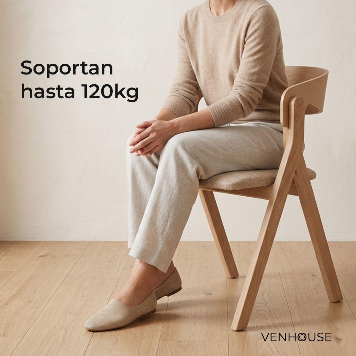 Pack 2 Sillas Comedor Madera Tapiz Chenilla Margot Venhoouse Natural-2