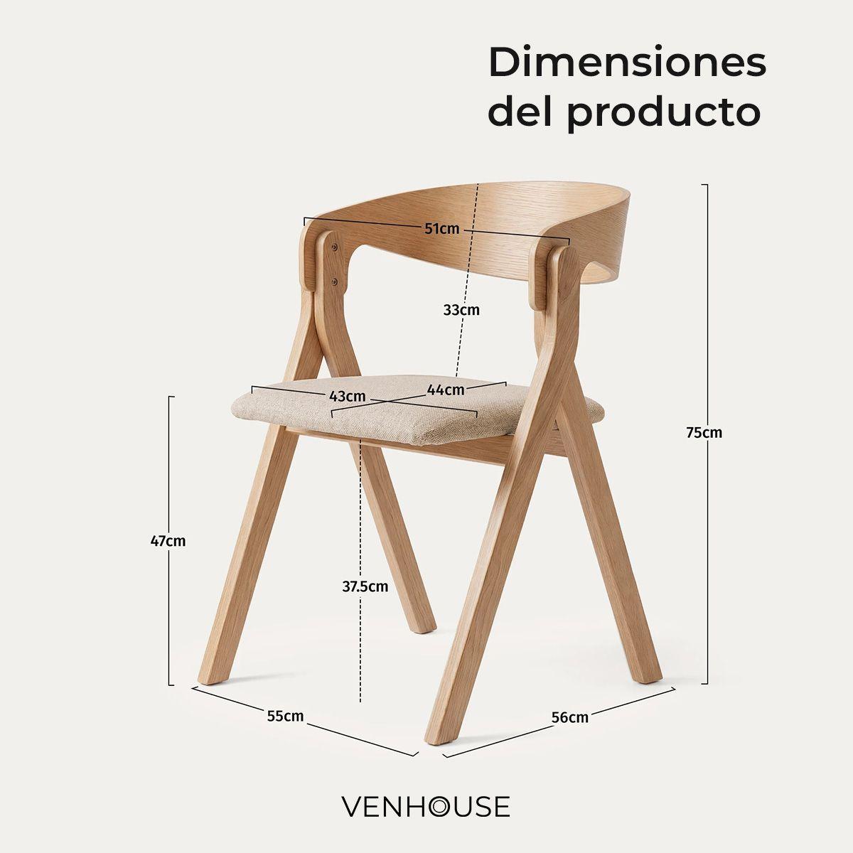Pack 2 Sillas Comedor Madera Tapiz Chenilla Margot Venhoouse Natural-3