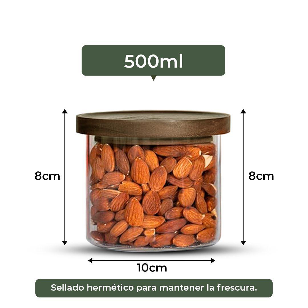 Pack 4 Frasco Contenedor Tarro Hermético Vidrio Acacia 500ml-2