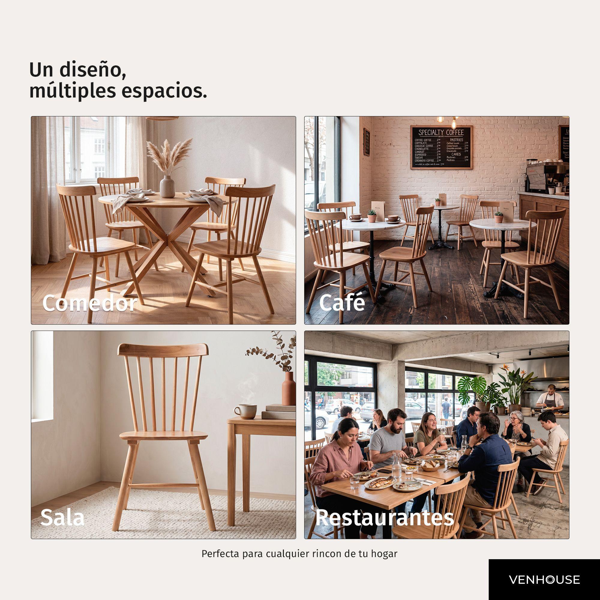 Pack 4 Sillas De Comedor Windsor Madera Natural Venhoouse-6