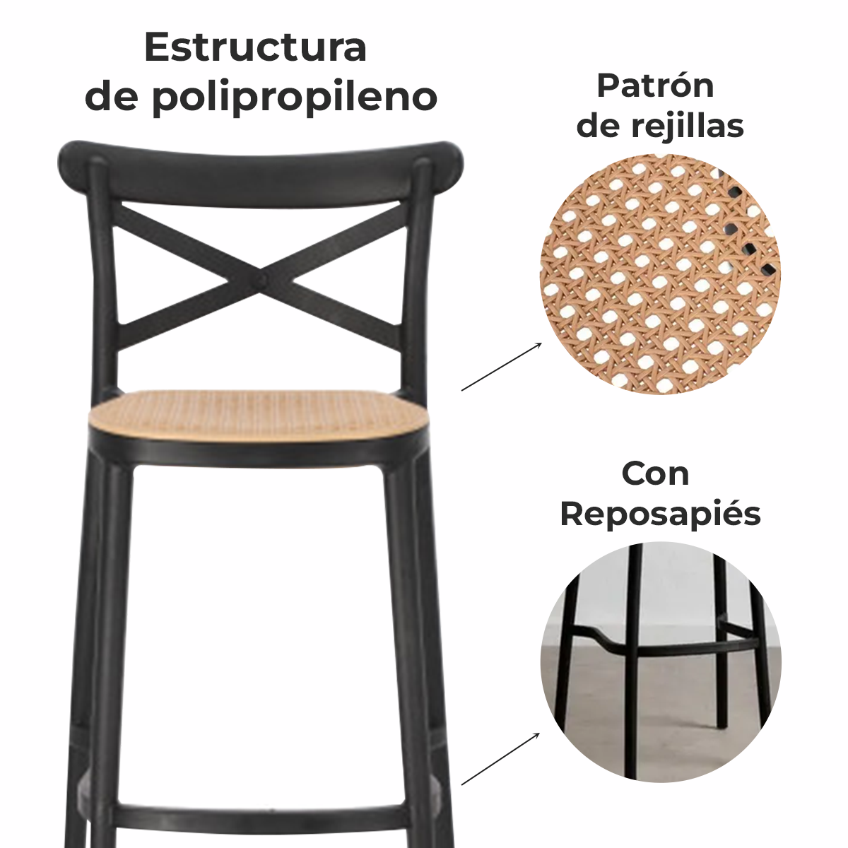Taburete Crossback Danubio 66cm Piso Bar O Terraza Apilable-3