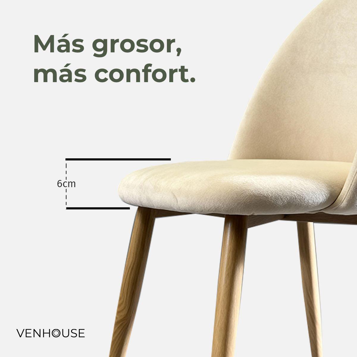Pack 4 Sillas Comedor Moderna Acolchada Metal Sora Venhoouse Felpa Beige-2