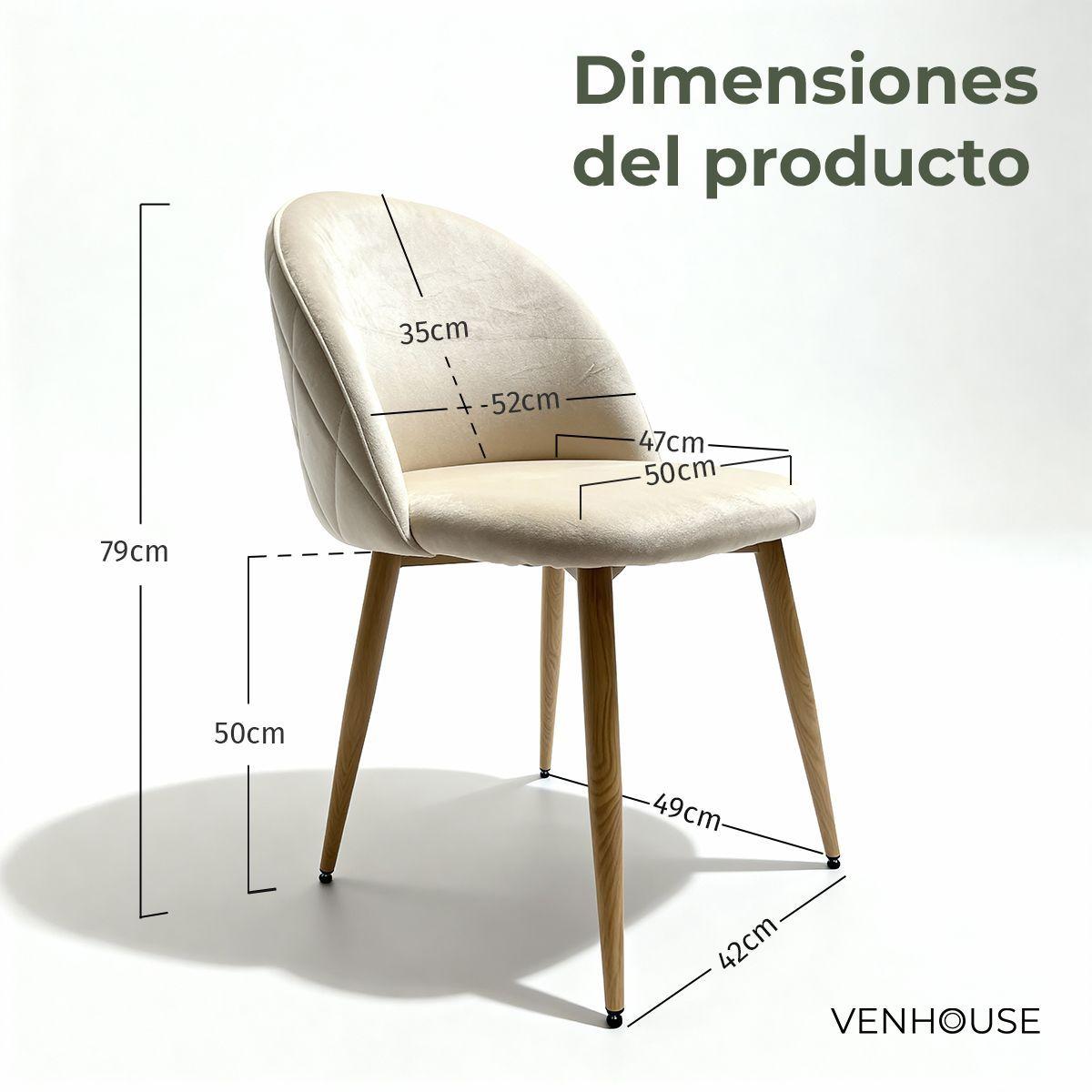 Pack 4 Sillas Comedor Moderna Acolchada Metal Sora Venhoouse Felpa Beige-3
