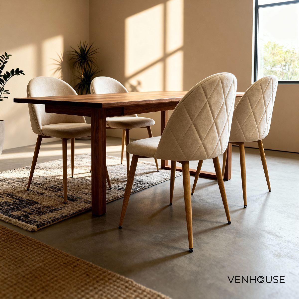 Pack 4 Sillas Comedor Moderna Acolchada Metal Sora Venhoouse Felpa Beige-7