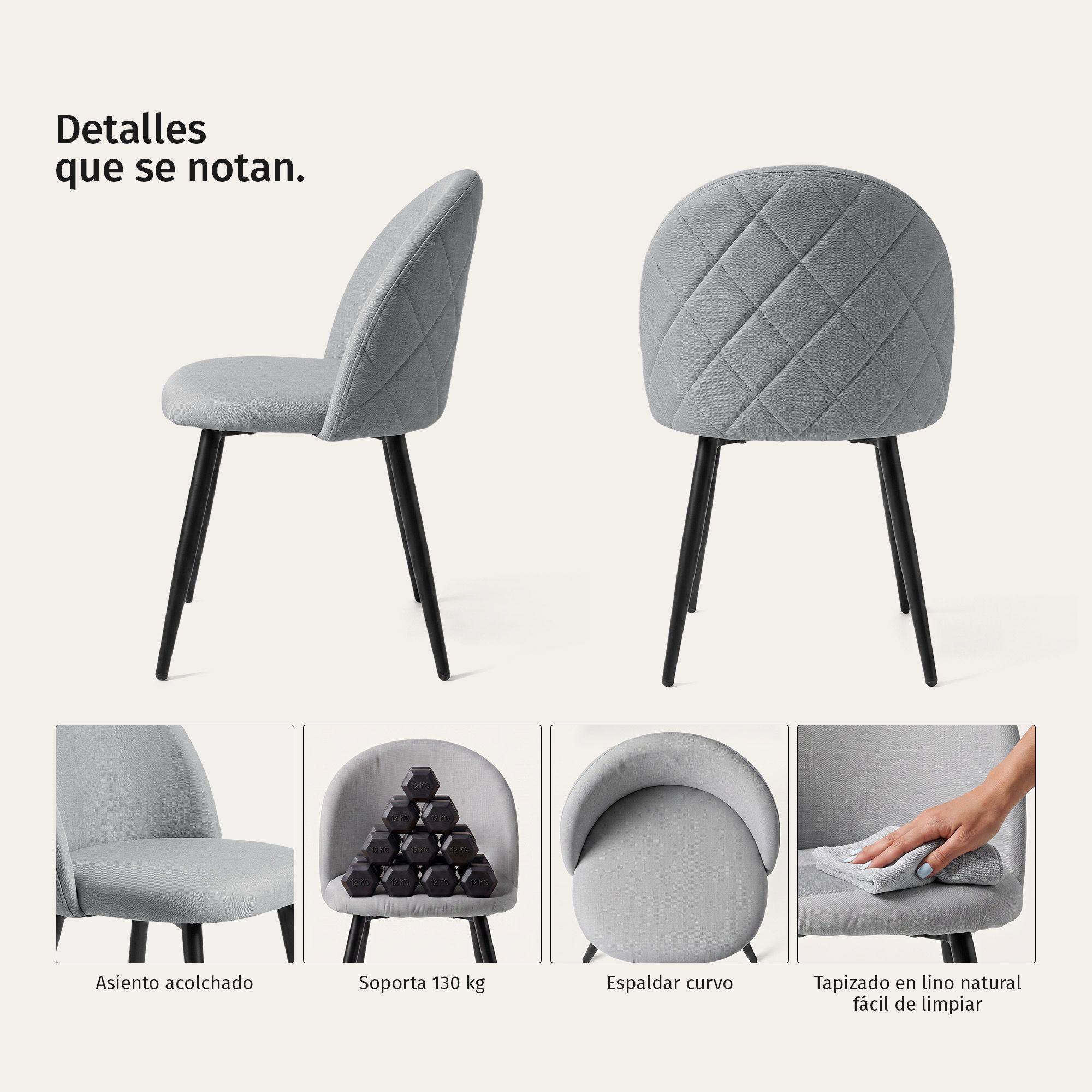 Pack 4 Sillas de Comedor Tapizadas Acolchadas Metal Modernas Sora Gris-2