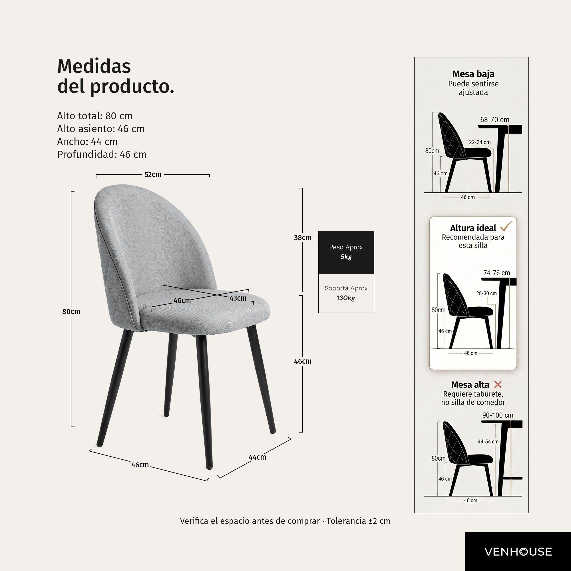 Pack 4 Sillas de Comedor Tapizadas Acolchadas Metal Modernas Sora Gris-3
