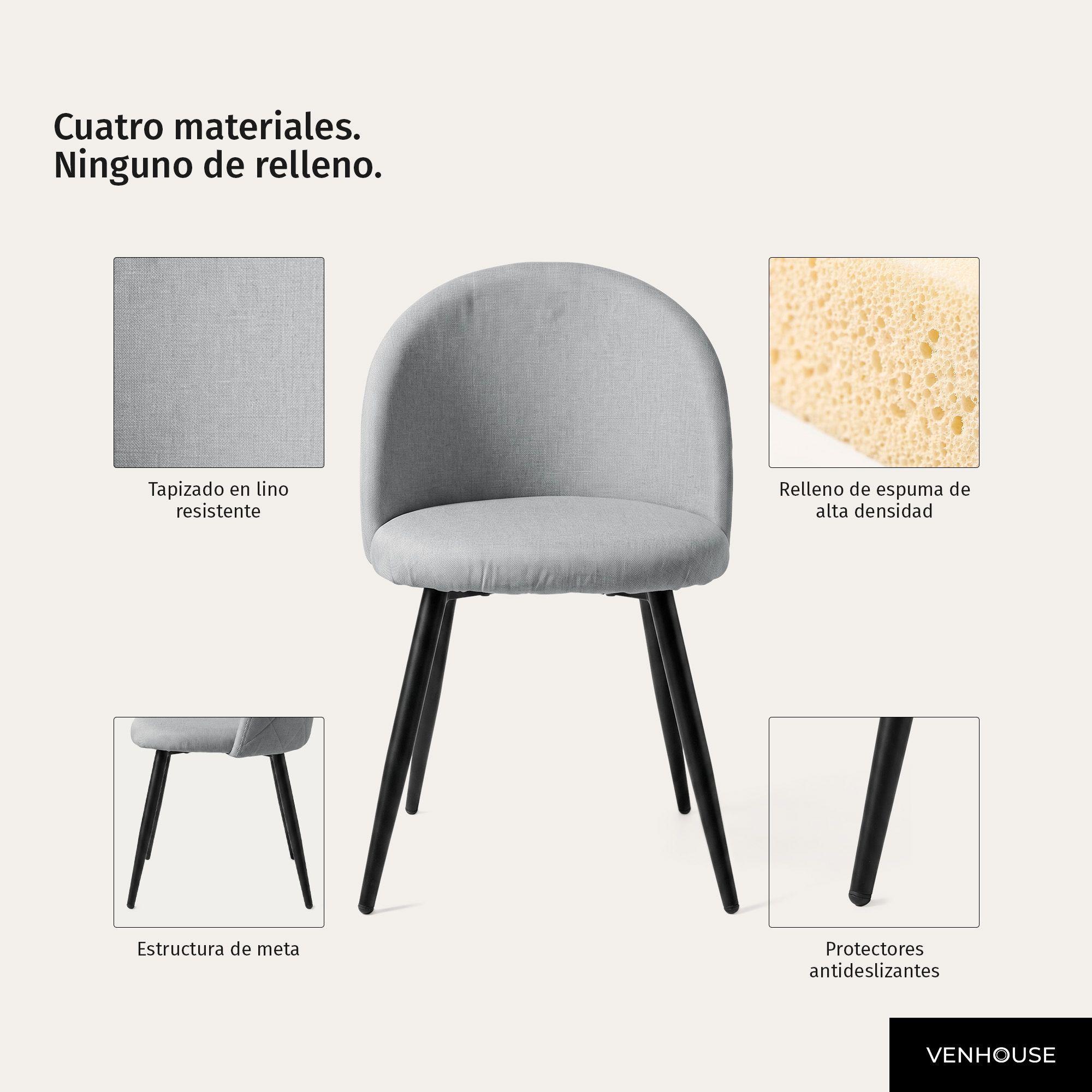 Pack 4 Sillas de Comedor Tapizadas Acolchadas Metal Modernas Sora Gris-4